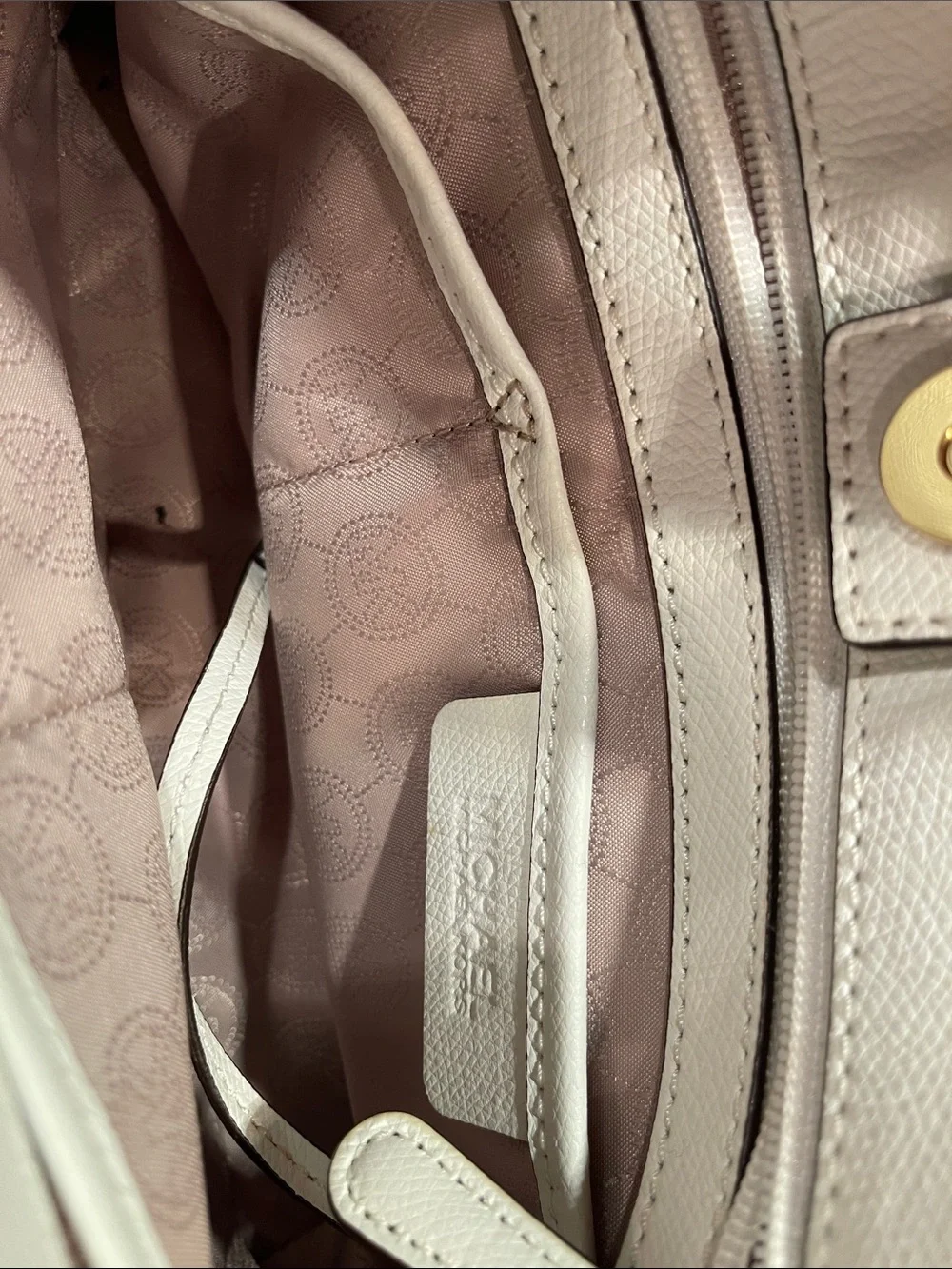 Michael Kors Cream Saffiano Satchel with Gold Hardware